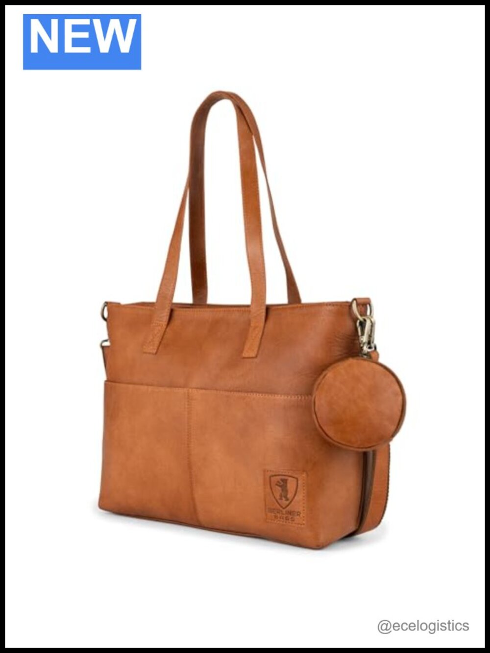 Genuine Leather Tote Bag Detachable Strap Laptop Compartment